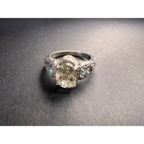 Prasiolite and apatite ring in platinum over copper size 8 - Picture 2 of 16